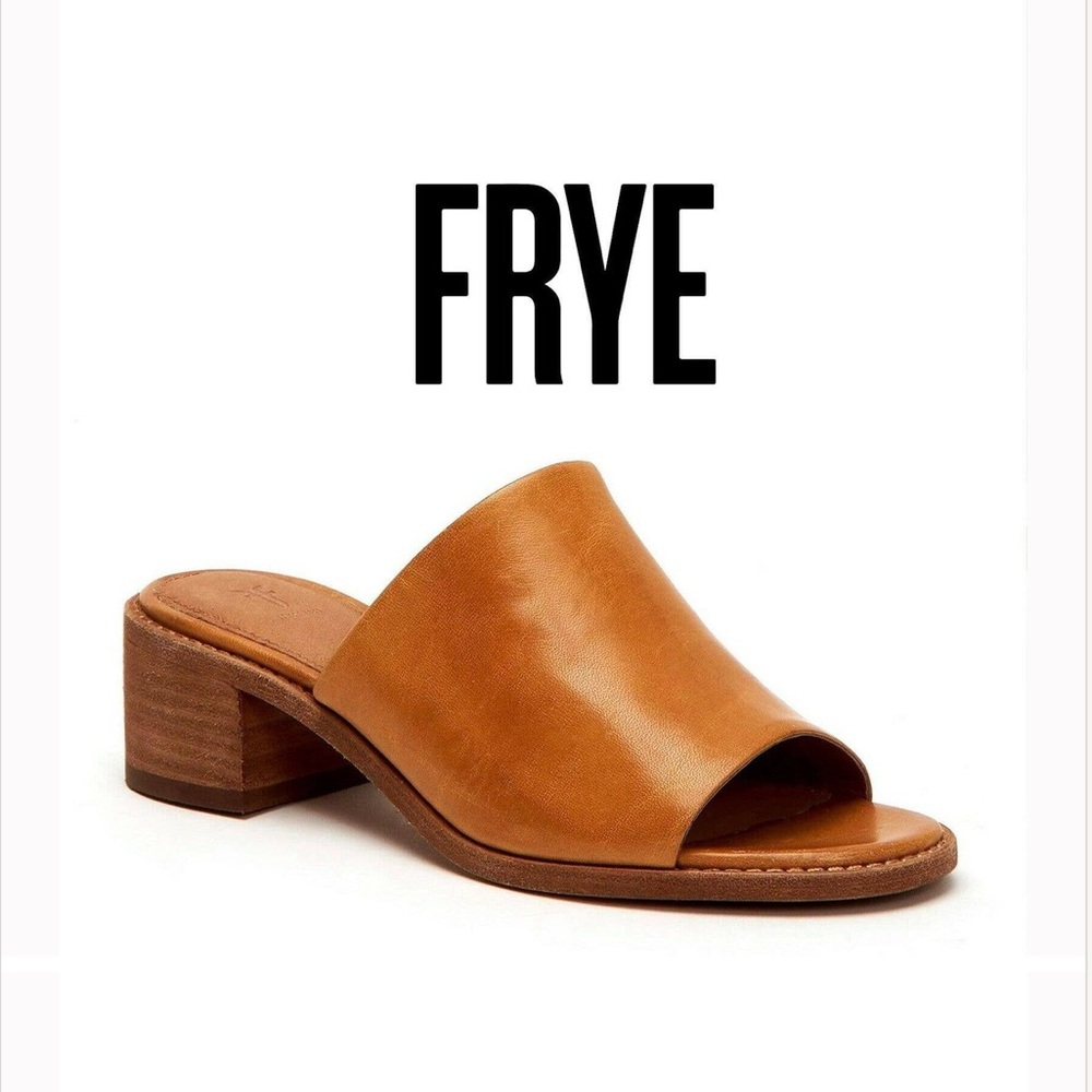 FRYE Natural Tan Leather Cindy Mule Open Toe Slide Heel Size 9